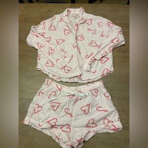 PINK Victoria's Secret Candy Cane Heart Pajama Top